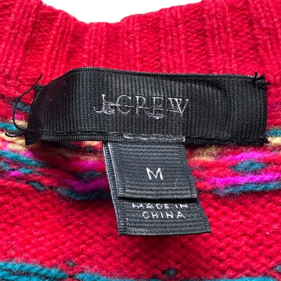 J. CREW Red Holly Fair Isle Crewneck Colorful Sweater Wool Boxy Fit Size Medium - Picture 5 of 10